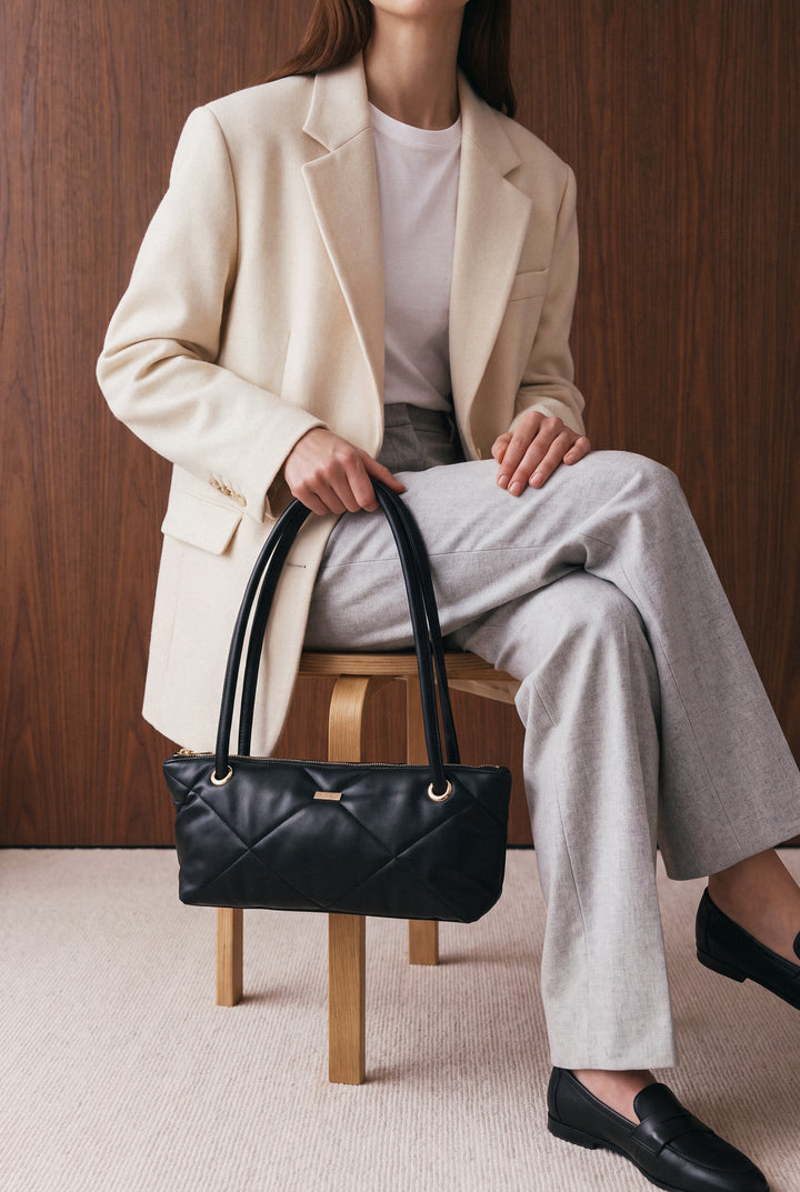 Solid Black Shoulder Bag